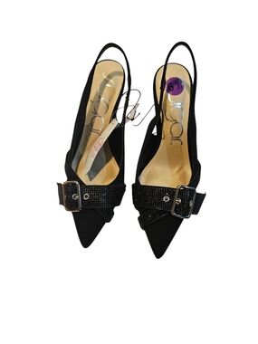 Sugar Delmar Buckle Accent Slingback Pointed Toe Kitten Heel in Black Size 6.5 M